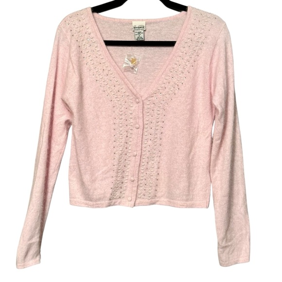 Sostanza Vintage Angora Rabbit Hair Beaded Soft Pale Pink Button Front Cardigan - Picture 2 of 10